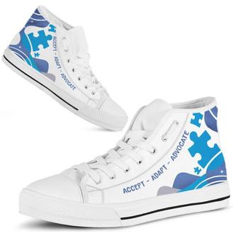 Accept Adapt Advocate Autism Blue High Top Shoes Sneakers For Men Women Autism Awareness Shoes Gifts - Monsterry