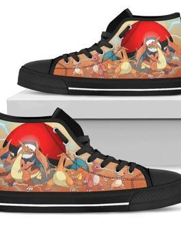 Charizard Anime Japan Pokemon Design Art For Fan Sneakers Black High Top Shoes For Men And Women | Favorety DE