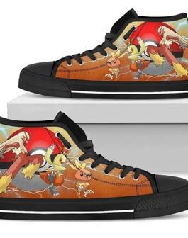 Combusken Anime Japan Pokemon Design Art For Fan Sneakers Black High Top Shoes For Men And Women | Favorety UK