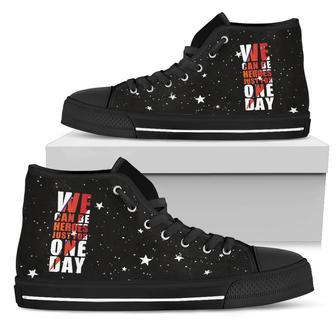 David Bowie We Can Be Heroes Just For One Day Black Lover Shoes Gift For Fan High Top Shoes For Men And | Favorety AU