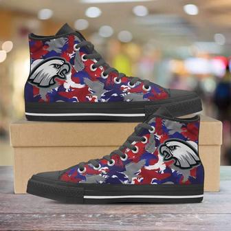 Eagles Fan Art On Red White And Blue Eagles Camo Print Canvas High Top Shoes Sneakers - Monsterry