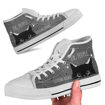 Ew, People Black Cat Custom Name Women High Top Shoes For Pet Lovers In Daily Life - Monsterry UK