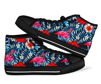 Flamingo Hawaiian Floral Tropical Flower Hibiscus Palm Leaves Men Women'S High Top - Monsterry