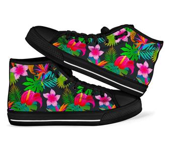Floral Tropical Hawaiian Flower Hibiscus Palm Leaves Men Women'S High Top Shoes - Monsterry