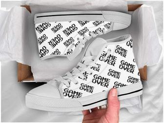 Game Over Shoes Game Over Sneakers Black And White Shoes For Gamer Girls And Gamer Boys Video Game - Monsterry