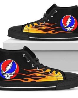 Grateful Dead Music Band Fire Design Art For Fan Sneakers Black High Top Shoes For Men And Women | Favorety UK