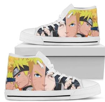 Half Naruto Half Sasuke Anime Japan Akatsuki Design Art For Fan Sneakers Black High Top Shoes For - Monsterry