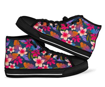Hawaiian Floral Tropical Flower Hibiscus Palm Leaves Men Women'S High Top Shoes - Monsterry AU