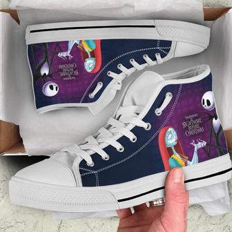 Jack And Sally Halloween Custom Hightop Woody Buzz Canvas Shoes Birthday Father’S Day White High - Monsterry