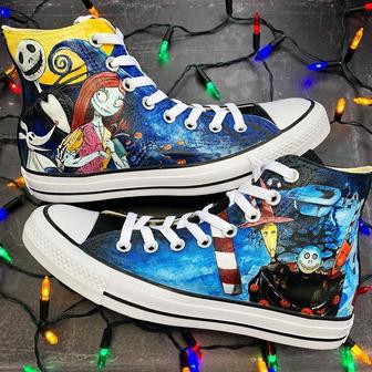 Jack Skellington And Sally The Nightmare Before Christmas For Man And Women Custom Canvas High Top | Favorety AU