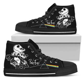 Jack Skellington Christmas Pink Floyd Design Art For Fan Sneakers Black High Top Shoes For Men And - Monsterry