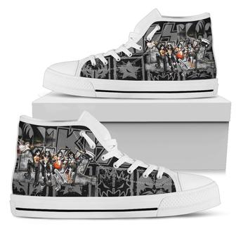 Kiss Band Rock Hand Rol Guitar White Lover Shoes Gift For Fan High Top Shoes For Men And Women - Monsterry