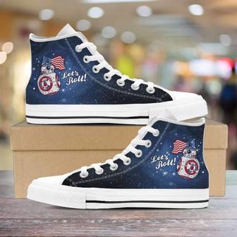 Lets Roll! Streaming American Flag - Patriotic Droids Canvas High Top Shoes Sneakers - Monsterry DE
