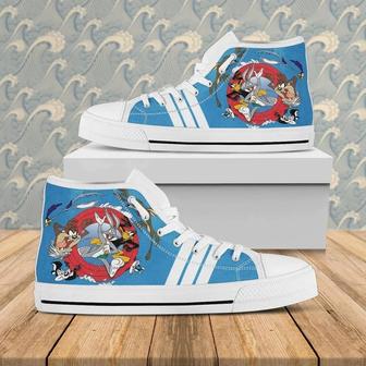 Looney Tunes Cartoon Blue Design Art For Fan Sneakers Black High Top Shoes For Men And Women | Favorety CA