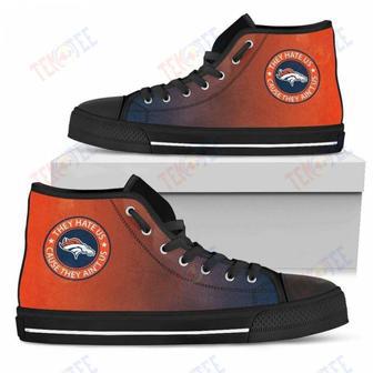 Mens Womens Denver Broncos High Top Shoes They Hate Us Cause They Aint Ustop Quality | Favorety CA