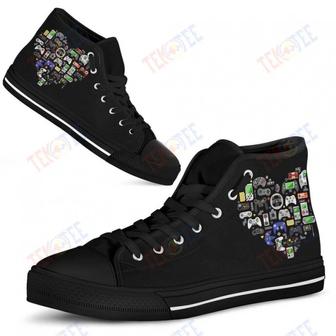 Mens Womens Game Heart Love Game Controller Unisex High Top Shoes Nes Controller Shoes Custom Canvas | Favorety