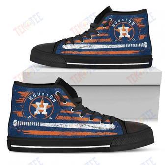 Mens Womens Houston Astros High Top Shoes American Flag Vintage Baseball Custom Canvas Shoes | Favorety