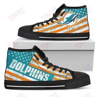 Mens Womens Miami Dolphins High Top Shoes America Flag Italic Vintage Style Custom Canvas Shoes | Favorety