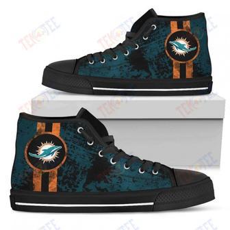 Mens Womens Miami Dolphins High Top Shoes Triple Stripe Bar Dynamictop Quality | Favorety DE