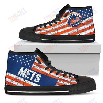 Mens Womens New York Mets High Top Shoes America Flag Italic Vintage Style Shoes | Favorety UK