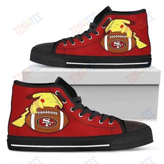 Mens Womens San Francisco High Top Shoes Happy Pikachu Laying On Balltop Quality | Favorety