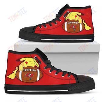 Mens Womens Tampa Bay Buccaneers High Top Shoes Like Pikachu Laying On Balltop Quality | Favorety