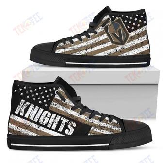 Mens Womens Vegas Golden Knights High Top Shoes America Flag Italic Vintage Style Custom Canvas | Favorety
