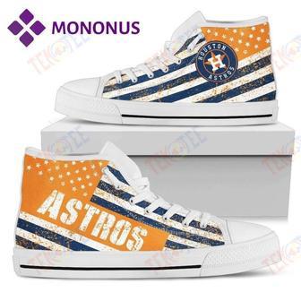 Mens Womens Vintage America Flag Houston Astros High Top Shoes White For Men And Women Nice And Comfortable | Favorety