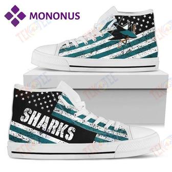 Mens Womens Vintage America Flag San Jose Sharks High Top Shoes White For Men And Women Nice And Comfortable | Favorety