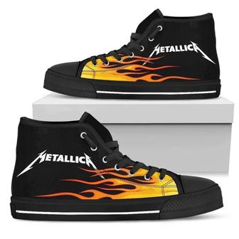 Metallica Music Band Fire Design Art For Fan Sneakers Black High Top Shoes For Men And Women | Favorety