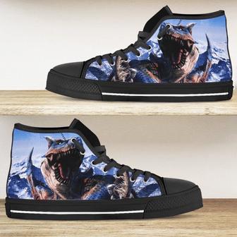 Monster Hunter Tigrex Movie Hightop Canvas Shoes Him Son Boyfriend Father’S Day High Top Shoes - Monsterry