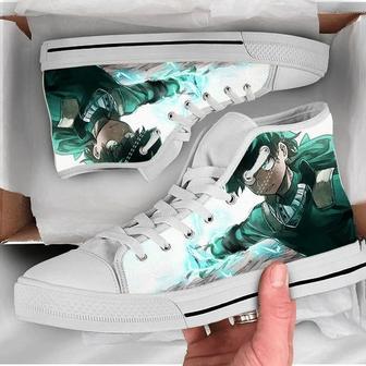 My Hero Academia Deku One For All Canvas Shoes Birthday Father’S Day White High Top Shoes | Favorety DE