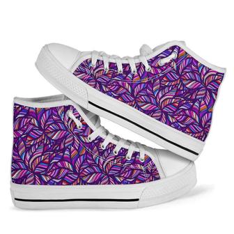 Neon Floral Tropical Hawaiian Palm Leaves Men Women's High Top Shoes - Monsterry