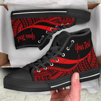 Northern Mariana Islands Custom Personalised High Top Shoes Red - Polynesian Tentacle Tribal Pattern - Monsterry