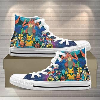 Pikachu Anime Japan Pokemon Design Art For Fan Sneakers Black High Top Shoes For Men And Women | Favorety AU