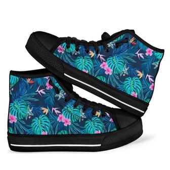 Pink Floral Tropical Palm Leaves Hawaiian Men Women's High Top Shoes - Monsterry UK