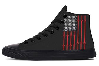 Red Weights And Barbell Usa Flag Blackhigh Top Shoes - Monsterry