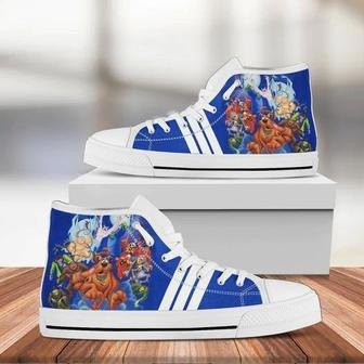 Scooby Doo Cartoon Blue Design Art For Fan Sneakers Black High Top Shoes For Men And Women | Favorety UK