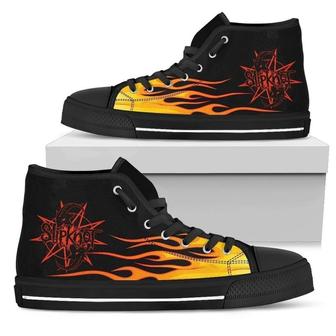 Slipknot Rock Music Band Fire Design Art For Fan Sneakers Black High Top Shoes For Men And Women | Favorety