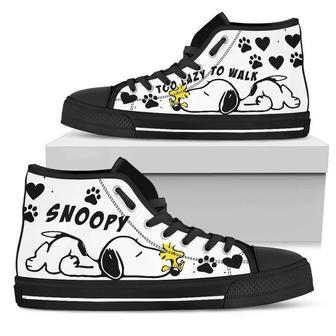 Snoopy Dog Woodstock Lazy Design Art For Fan Sneakers Black High Top Shoes For Men And Women | Favorety