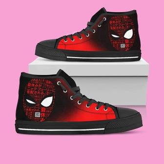 Spider Man Face Japan Red Black Design Art For Fan Sneakers Black High Top Shoes For Men And Women | Favorety