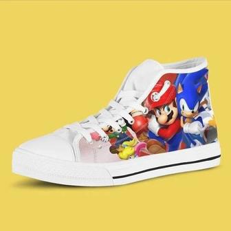 Super Mario Game And Sonic Character Design For Lovers Gift For Fan Custom Canvas High Top Shoes | Favorety DE