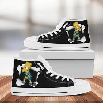 The Simpsons Bart Simpson Cartoon Design Art For Fan Sneakers Black High Top Shoes For Men And Women | Favorety