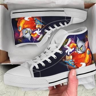 Tom And Jerry Superhero Cartoon Design Art For Fan Sneakers Black High Top Shoes For Men And Women | Favorety DE