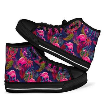 Tropical Flamingo Palm Leaves Hawaiian Floral Men Women's High Top Shoes - Monsterry UK