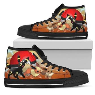 Umbreon Eevee Anime Japan Pokemon Design Art For Fan Sneakers Black High Top Shoes For Men And Women | Favorety