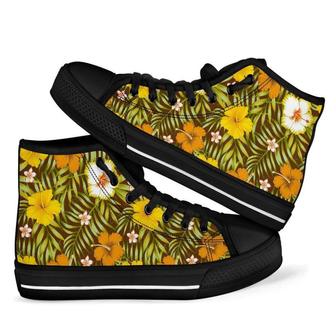 Vintage Hawaiian Floral Tropical Flower Hibiscus Palm Leaves Men Women's High Top - Monsterry