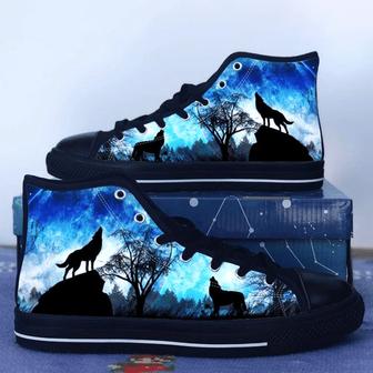 Wolf Shoes Howl Style Animal Fan Women’S Men’S Sneakers High Top Shoes - Monsterry