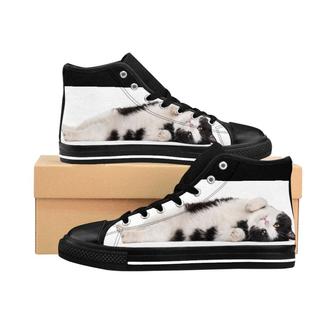 Women’S Lounging Cat Sneakers, Cute, Funny, Silly, Fun, Black And White Cat, Gift For Cat Lovers - Monsterry