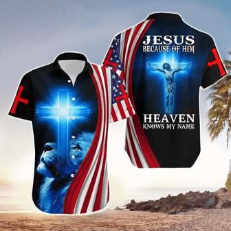 Because Of Him Heaven Know My Name Jesus With Lion & Christian Cross Hawaiian Shirt - Seseable
